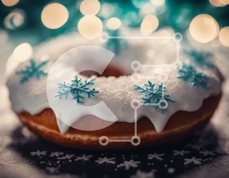 Σετ των 2 Intra Συλλεκτικό Ξύλινο Παζλ Plywood  4mm - Εορταστικό ντόνατ με νιφάδα χιονιού σε ένα όμορφα φωτισμένο τραπέζι Σε Ξύλινο Κουτί - Διαστάσεις: 10x10 cm – 25 κομμάτια