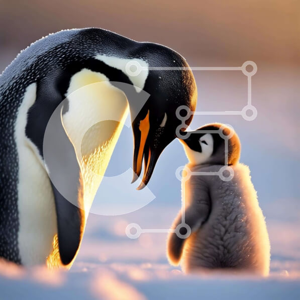 Intra Συλλεκτικό Ξύλινο Παζλ Plywood  4mm - Μητέρα πιγκουίνος που φιλά τη νεαρή γκόμενα στο χιόνι Σε Ξύλινο Κουτί - Διαστάσεις: 10x10 cm – 25 κομμάτια