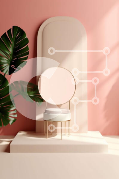 Intra Συλλεκτικό Ξύλινο Παζλ Plywood  4mm - Κομψό εσωτερικό: Ροζ τοίχος, στρογγυλός καθρέφτης και φυτό σε γλάστρα Σε Ξύλινο Κουτί - Διαστάσεις Puzzle: 10x10 cm – 25 κομμάτια