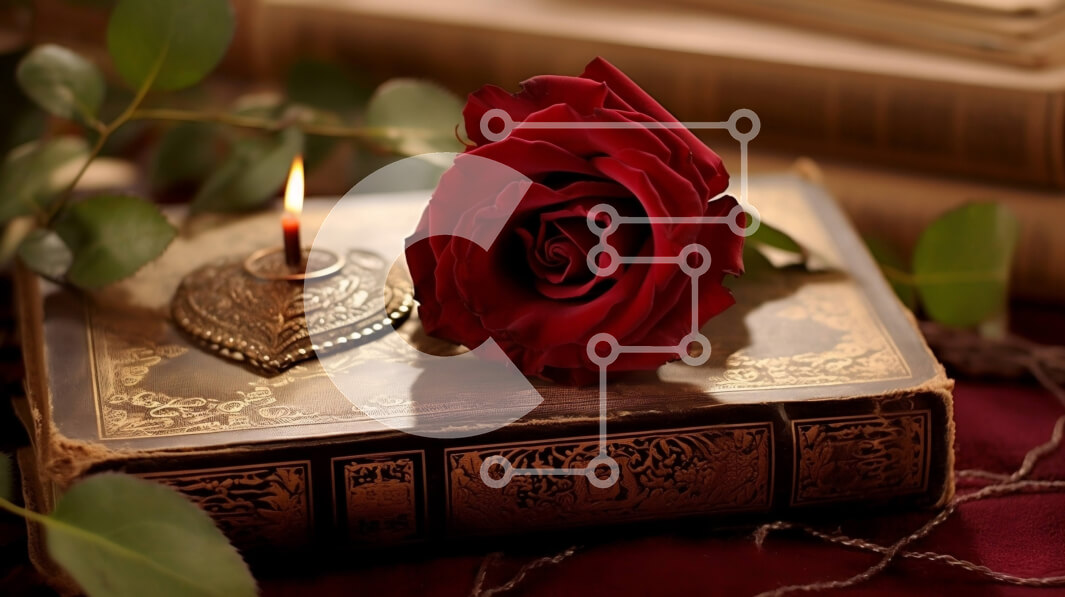 Intra Συλλεκτικό Ξύλινο Παζλ Plywood  4mm - Ρομαντική εικόνα ενός κόκκινου τριαντάφυλλου σε ένα παλιό βιβλίο με το φως των κεριών Σε Ξύλινο Κουτί - Διαστάσεις Puzzle: 10x10 cm – 25 κομμάτια