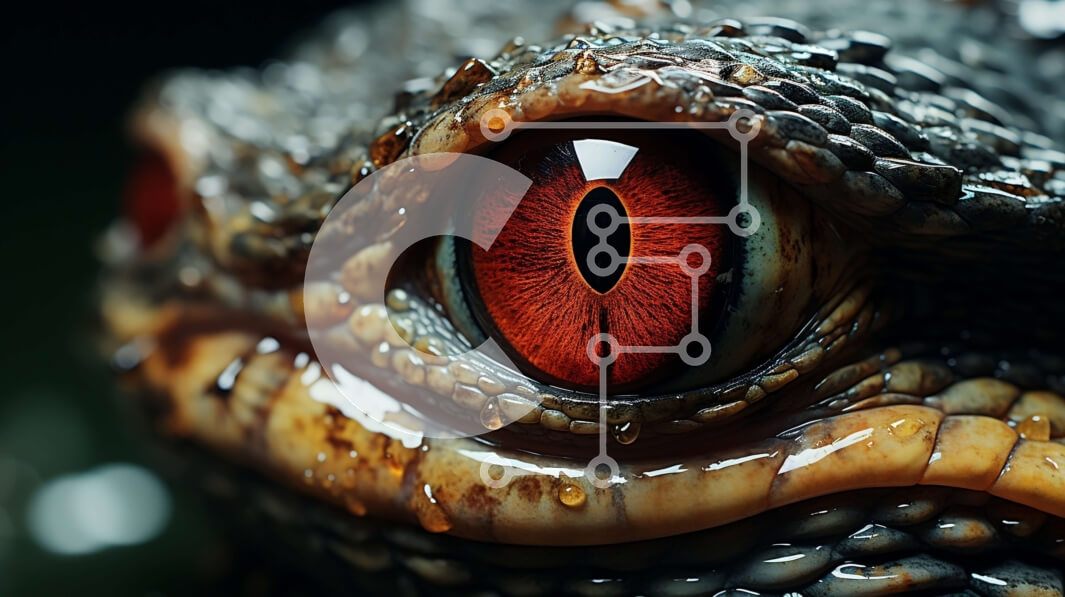 Intra Συλλεκτικό Ξύλινο Παζλ Plywood  4mm - Εκπληκτική κινηματογράφηση σε πρώτο πλάνο του ματιού ενός ερπετού με την κόκκινη ίριδα και τη μαύρη κόρη Σε Ξύλινο Κουτί - Διαστάσεις: 10x10 cm – 25 κομμάτια