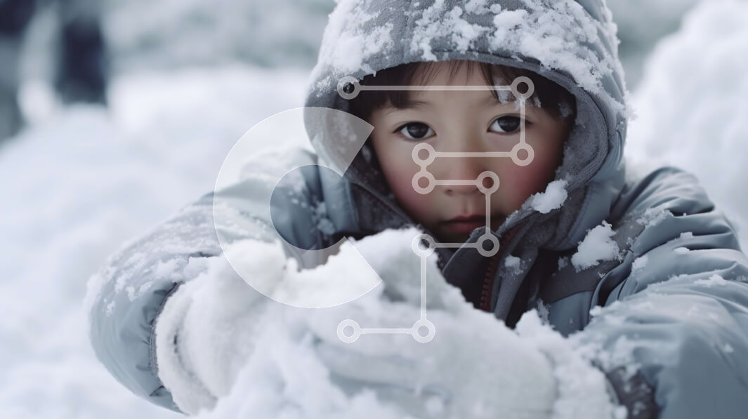 Intra Συλλεκτικό Ξύλινο Παζλ Plywood  4mm - Αξιολάτρευτη εικόνα μικρού παιδιού που παίζει στο χιόνι Σε Ξύλινο Κουτί - Διαστάσεις Puzzle: 10x10 cm – 25 κομμάτια