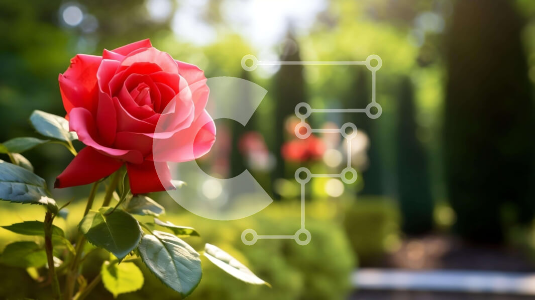 Intra Συλλεκτικό Ξύλινο Παζλ Plywood  4mm - Ζωντανό κόκκινο τριαντάφυλλο που ανθίζει σε καταπράσινο τοπίο Σε Ξύλινο Κουτί - Διαστάσεις: 10x10 cm – 25 κομμάτια