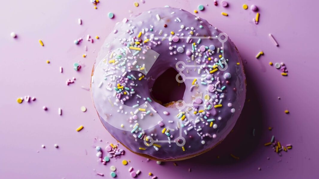 Σετ των 2 Intra Συλλεκτικό Ξύλινο Παζλ Plywood  4mm - Μωβ πασπαλισμένο ντόνατ σε ροζ φόντο Σε Ξύλινο Κουτί - Διαστάσεις: 10x10 cm – 25 κομμάτια