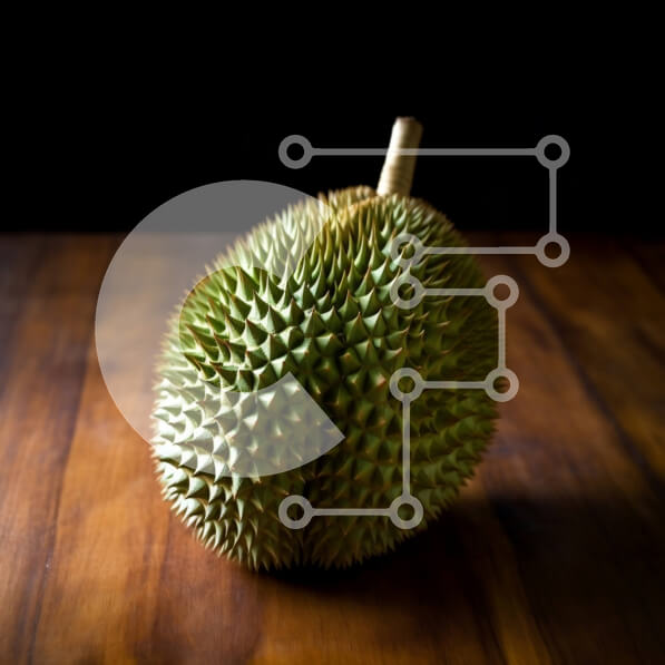 Σετ των 2 Intra Συλλεκτικό Ξύλινο Παζλ Plywood  4mm - Φρέσκα φρούτα Durian σε ένα ξύλινο τραπέζι Σε Ξύλινο Κουτί - Διαστάσεις: 10x10 cm – 25 κομμάτια