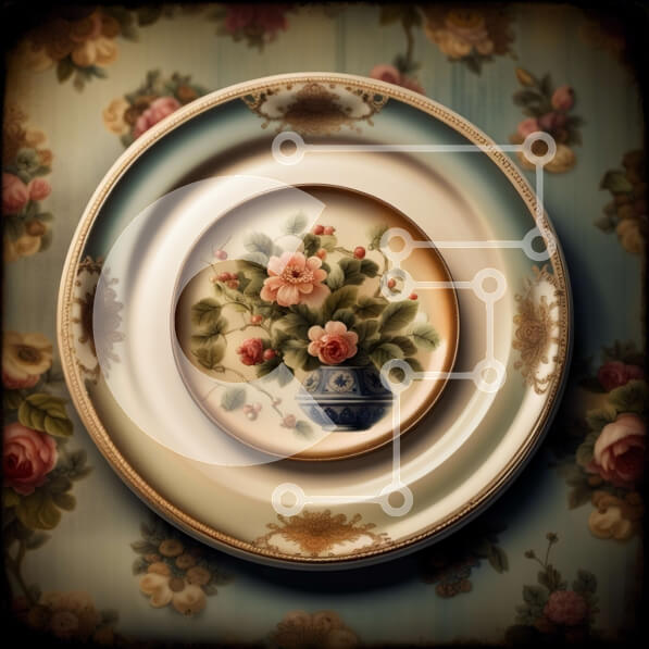 Intra Συλλεκτικό Ξύλινο Παζλ Plywood  4mm - Κομψό Vintage πιάτο με floral σχέδιο στο τραπέζι Σε Ξύλινο Κουτί - Διαστάσεις Puzzle: 10x10 cm – 25 κομμάτια