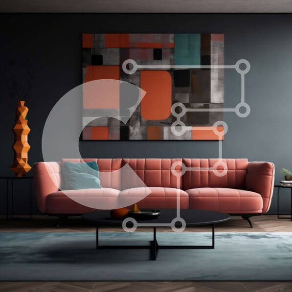 Intra Συλλεκτικό Ξύλινο Παζλ Plywood  4mm - Κομψή σχεδίαση σαλονιού με ροζ καναπέ και μαύρο τραπεζάκι σαλονιού Σε Ξύλινο Κουτί - Διαστάσεις Puzzle: 10x10 cm – 25 κομμάτια