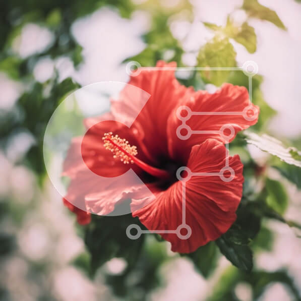 Intra Συλλεκτικό Ξύλινο Παζλ Plywood  4mm - Κόκκινο λουλούδι ιβίσκου με πράσινα φύλλα Σε Ξύλινο Κουτί - Διαστάσεις: 10x10 cm – 25 κομμάτια