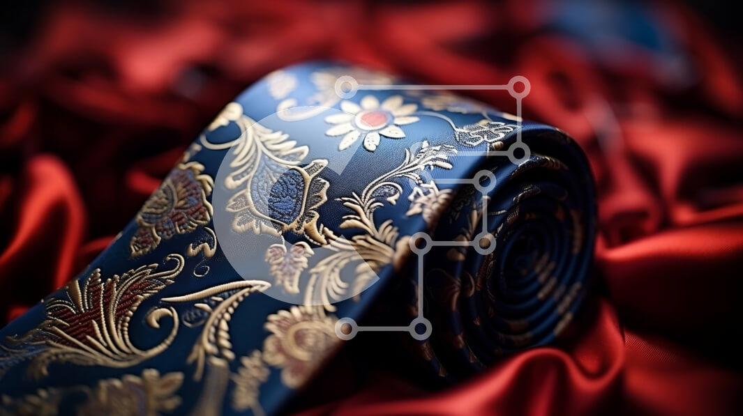 Intra Συλλεκτικό Ξύλινο Παζλ Plywood  4mm - Κομψή φλοράλ γραβάτα σε μπλε και χρυσό σε κόκκινο φόντο Σε Ξύλινο Κουτί - Διαστάσεις Puzzle: 10x10 cm – 25 κομμάτια