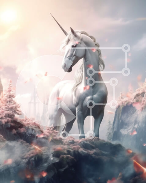 Intra Συλλεκτικό Ξύλινο Παζλ Plywood  4mm - Υπέροχος λευκός μονόκερος σε μια βραχώδη εξοχή με θέα σε ένα ομιχλώδες τοπίο Σε Ξύλινο Κουτί - Διαστάσεις: 10x10 cm – 25 κομμάτια