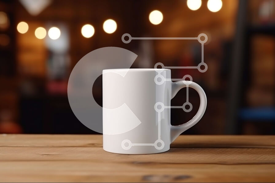 Intra Συλλεκτικό Ξύλινο Παζλ Plywood  4mm - Λευκή κούπα καφέ σε ξύλινο τραπέζι με φόντο θολά φώτα Σε Ξύλινο Κουτί - Διαστάσεις Puzzle: 10x10 cm – 25 κομμάτια