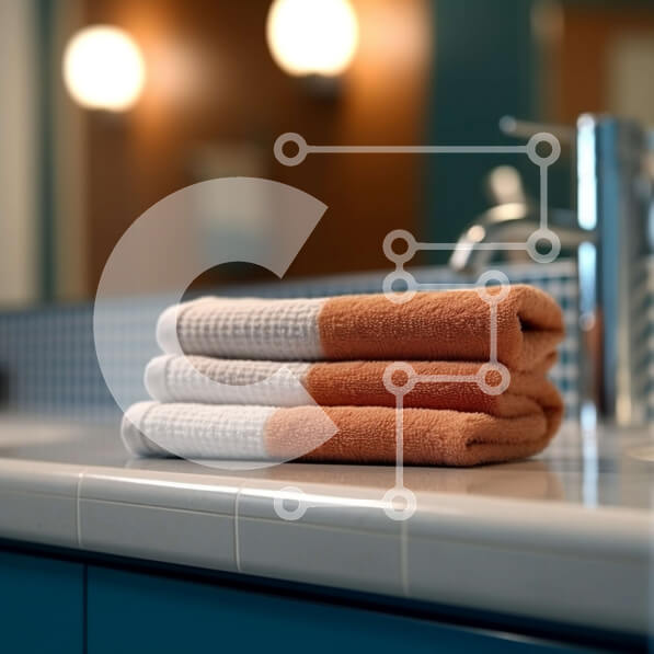 Intra Συλλεκτικό Ξύλινο Παζλ Plywood  4mm - Κοντινό πλάνο του νιπτήρα μπάνιου με πορτοκαλί πετσέτες στην κορυφή Σε Ξύλινο Κουτί - Διαστάσεις Puzzle: 10x10 cm – 25 κομμάτια