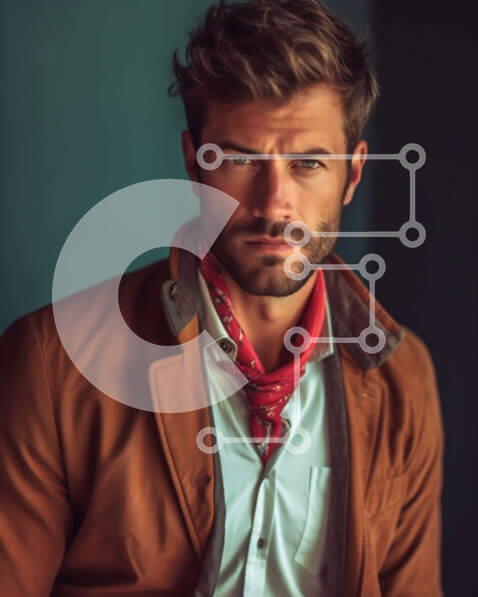 Intra Συλλεκτικό Ξύλινο Παζλ Plywood  4mm - Πορτρέτο ενός άνδρα με καφέ σακάκι και κόκκινο κασκόλ Σε Ξύλινο Κουτί - Διαστάσεις Puzzle: 10x10 cm – 25 κομμάτια