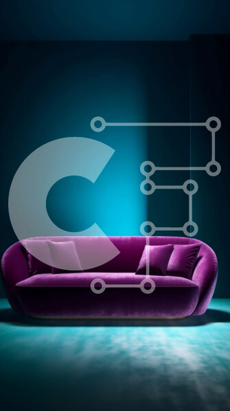 Intra Συλλεκτικό Ξύλινο Παζλ Plywood  4mm - Κομψός μωβ καναπές σε ένα σκοτεινό δωμάτιο με μπλε φωτισμό Σε Ξύλινο Κουτί - Διαστάσεις Puzzle: 10x10 cm – 25 κομμάτια