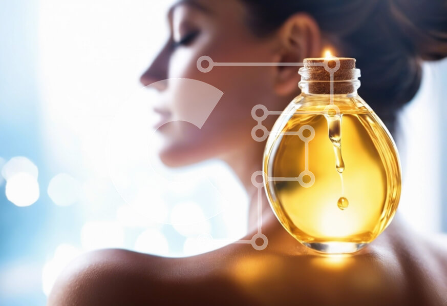 Intra Συλλεκτικό Ξύλινο Παζλ Plywood  4mm - Γυναίκα που χρησιμοποιεί μπουκάλι λαδιού για αυτο-φροντίδα Σε Ξύλινο Κουτί - Διαστάσεις Puzzle: 10x10 cm – 25 κομμάτια