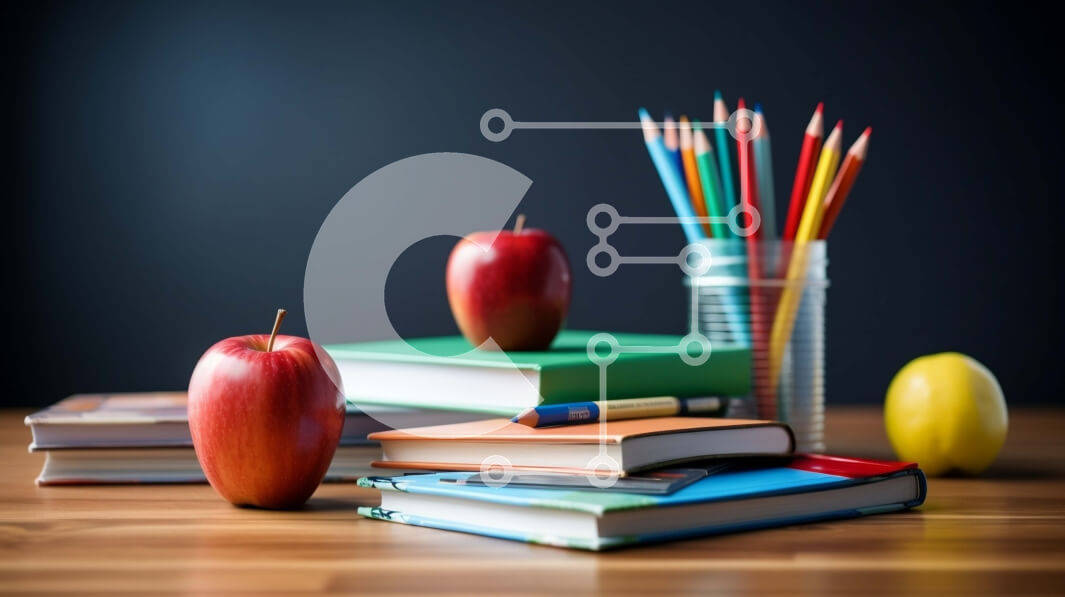 Intra Συλλεκτικό Ξύλινο Παζλ Plywood  4mm - Τραπέζι με βιβλία, μολύβια και μήλο Σε Ξύλινο Κουτί - Διαστάσεις Puzzle: 10x10 cm – 25 κομμάτια