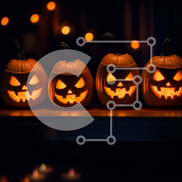 Intra Συλλεκτικό Ξύλινο Παζλ Plywood  4mm - Απόκοσμη διακόσμηση αποκριών: Πέντε σκαλιστές κολοκύθες με λαμπερά μάτια Σε Ξύλινο Κουτί - Διαστάσεις Puzzle: 10x10 cm – 25 κομμάτια