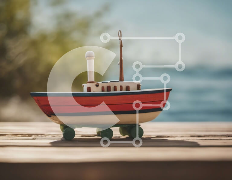 Intra Συλλεκτικό Ξύλινο Παζλ Plywood  4mm - Μικρό ξύλινο σκάφος σε αποβάθρα με ριγέ πανί Σε Ξύλινο Κουτί - Διαστάσεις Puzzle: 10x10 cm – 25 κομμάτια