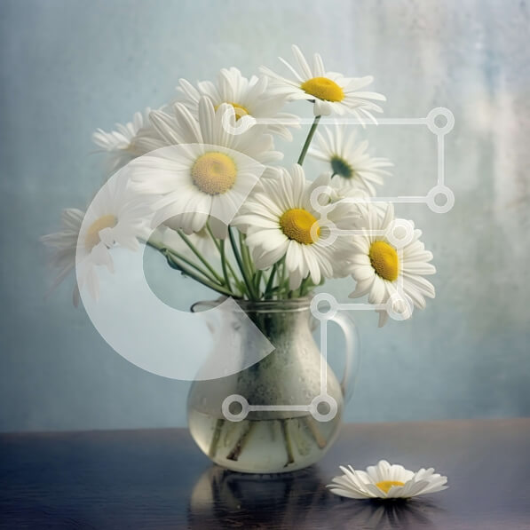 Intra Συλλεκτικό Ξύλινο Παζλ Plywood  4mm - Όμορφη εικόνα λευκών μαργαριτών σε μπλε τοίχο Σε Ξύλινο Κουτί - Διαστάσεις: 10x10 cm – 25 κομμάτια