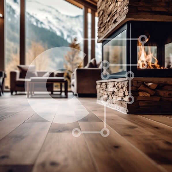 Intra Συλλεκτικό Ξύλινο Παζλ Plywood  4mm - Άνετο σαλόνι με τζάκι και θέα στο βουνό Σε Ξύλινο Κουτί - Διαστάσεις Puzzle: 10x10 cm – 25 κομμάτια