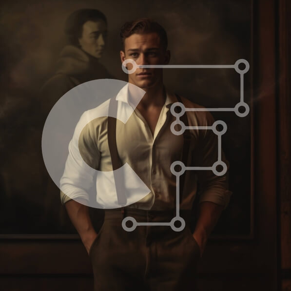 Intra Συλλεκτικό Ξύλινο Παζλ Plywood  4mm - Σοβαρός άνδρας που θαυμάζει τη ζωγραφική γυναίκας με ρέον φόρεμα Σε Ξύλινο Κουτί - Διαστάσεις Puzzle: 10x10 cm – 25 κομμάτια