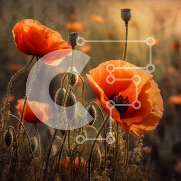 Intra Συλλεκτικό Ξύλινο Παζλ Plywood  4mm - Εκπληκτική εικόνα ενός χωραφιού με πορτοκαλί παπαρούνες στο ηλιοβασίλεμα Σε Ξύλινο Κουτί - Διαστάσεις: 10x10 cm – 25 κομμάτια