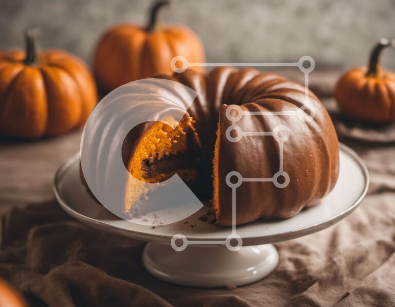 Σετ των 2 Intra Συλλεκτικό Ξύλινο Παζλ Plywood  4mm - Σοκολατένιο κέικ Bundt με κολοκύθες εμπνευσμένο από το φθινόπωρο Σε Ξύλινο Κουτί - Διαστάσεις: 10x10 cm – 25 κομμάτια