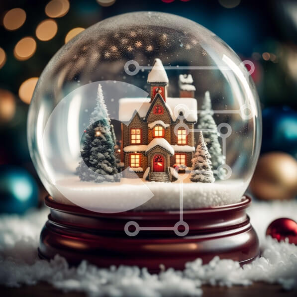 Intra Συλλεκτικό Ξύλινο Παζλ Plywood  4mm - Εορταστική Snow Globe με μινιατούρα σπιτιών και χριστουγεννιάτικες διακοσμήσεις Σε Ξύλινο Κουτί - Διαστάσεις: 10x10 cm – 25 κομμάτια