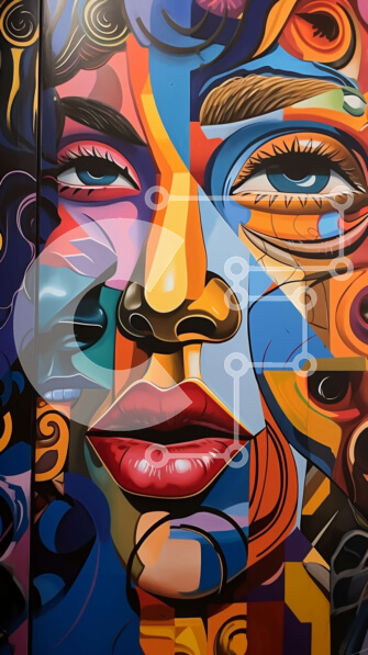 Intra Συλλεκτικό Ξύλινο Παζλ Plywood  4mm - Όμορφη και ζωντανή τοιχογραφία γυναικείου προσώπου με μια σειρά από χρώματα και σχέδια Σε Ξύλινο Κουτί - Διαστάσεις Puzzle: 10x10 cm – 25 κομμάτια