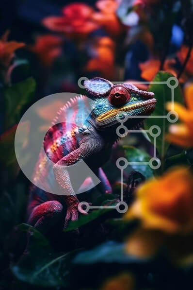 Σετ των 2 Intra Συλλεκτικό Ξύλινο Παζλ Plywood  4mm - Ζωντανή εικόνα ενός χαμαιλέοντα σε κλαδί με φόντο λουλουδιών Σε Ξύλινο Κουτί - Διαστάσεις: 10x10 cm – 25 κομμάτια