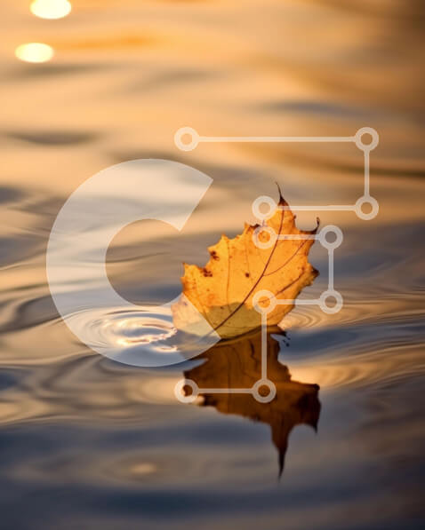 Intra Συλλεκτικό Ξύλινο Παζλ Plywood  4mm - Όμορφη φωτογραφία φύσης ενός κίτρινου φύλλου σε ήρεμο νερό στο ηλιοβασίλεμα Σε Ξύλινο Κουτί - Διαστάσεις: 10x10 cm – 25 κομμάτια