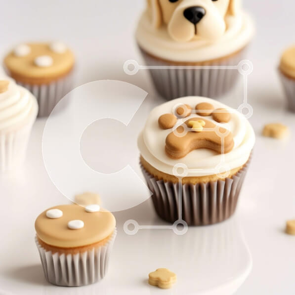 Σετ των 2 Intra Συλλεκτικό Ξύλινο Παζλ Plywood  4mm - Νόστιμα Cupcakes Golden Retriever σε λευκή επιφάνεια Σε Ξύλινο Κουτί - Διαστάσεις: 10x10 cm – 25 κομμάτια