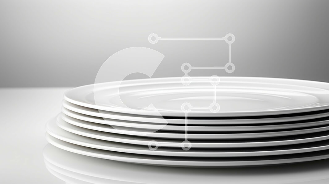 Intra Συλλεκτικό Ξύλινο Παζλ Plywood  4mm - Στοίβα από λευκά πιάτα σε ένα τραπέζι Σε Ξύλινο Κουτί - Διαστάσεις Puzzle: 10x10 cm – 25 κομμάτια