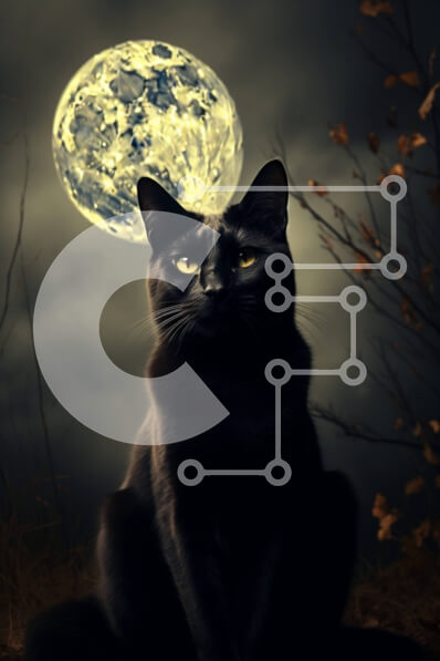 Σετ των 2 Intra Συλλεκτικό Ξύλινο Παζλ Plywood  4mm - Σαγηνευτική εικόνα μιας μαύρης γάτας και πανσέληνου τη νύχτα Σε Ξύλινο Κουτί - Διαστάσεις: 10x10 cm – 25 κομμάτια