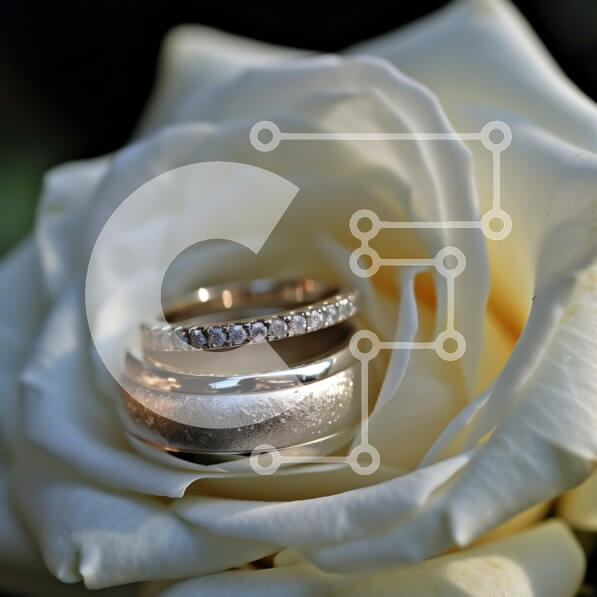 Σετ των 2 Intra Συλλεκτικό Ξύλινο Παζλ Plywood  4mm - Όμορφη εικόνα δύο βέρες σε λευκό τριαντάφυλλο Σε Ξύλινο Κουτί - Διαστάσεις: 10x10 cm – 25 κομμάτια