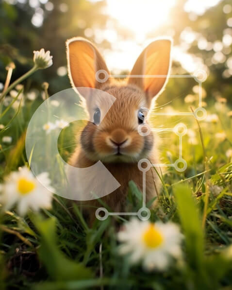 Intra Συλλεκτικό Ξύλινο Παζλ Plywood  4mm - Αξιολάτρευτη εικόνα ενός καφέ κουνελιού που κάθεται σε ένα χωράφι με μαργαρίτες Σε Ξύλινο Κουτί - Διαστάσεις: 10x10 cm – 25 κομμάτια