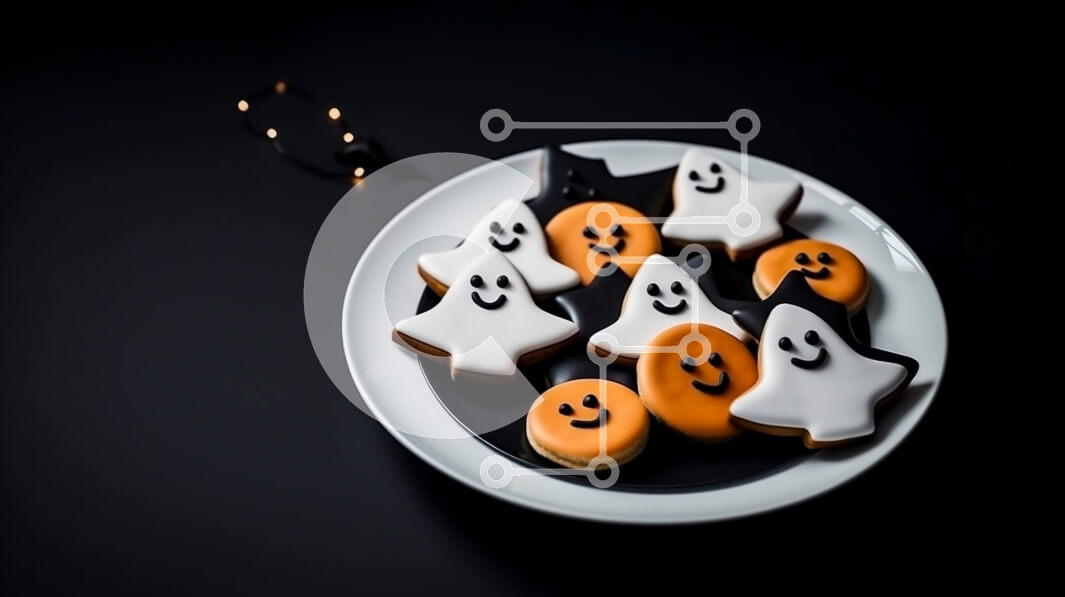 Σετ των 2 Intra Συλλεκτικό Ξύλινο Παζλ Plywood  4mm - Μπισκότα με θέμα το Halloween σε λευκό πιάτο με διακοσμητικά φωτάκια Σε Ξύλινο Κουτί - Διαστάσεις: 10x10 cm – 25 κομμάτια