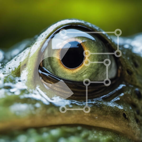 Intra Συλλεκτικό Ξύλινο Παζλ Plywood  4mm - Κοντινό πλάνο του ματιού ενός πράσινου βατράχου με σταγονίδια νερού Σε Ξύλινο Κουτί - Διαστάσεις: 10x10 cm – 25 κομμάτια