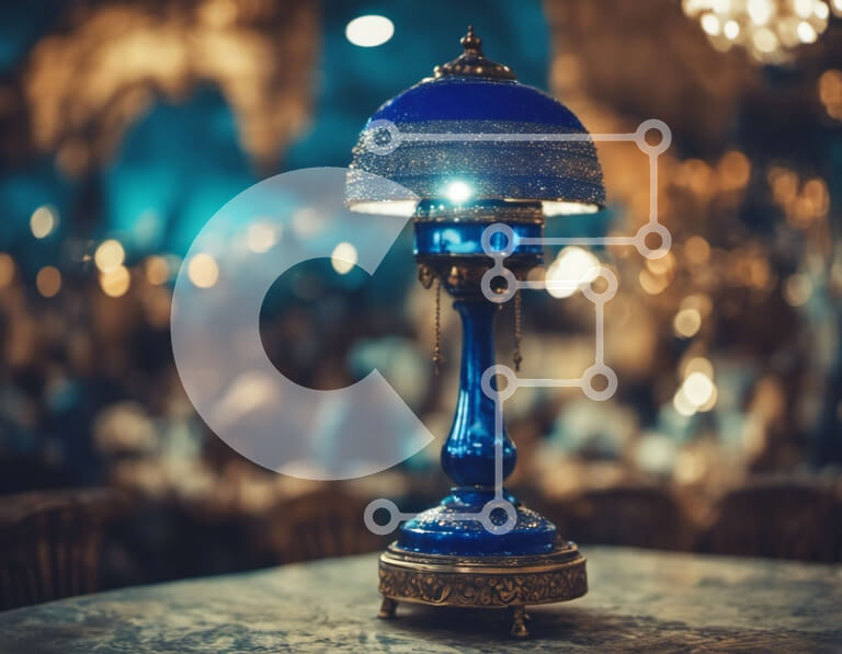 Intra Συλλεκτικό Ξύλινο Παζλ Plywood  4mm - Μπλε φωτιστικό στο τραπέζι σε κομψό εσωτερικό Σε Ξύλινο Κουτί - Διαστάσεις Puzzle: 10x10 cm – 25 κομμάτια