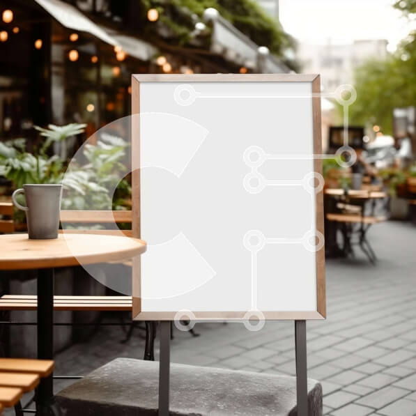 Intra Συλλεκτικό Ξύλινο Παζλ Plywood  4mm - Άδειο σημάδι σε ξύλινο τραπέζι έξω από ένα καφέ Σε Ξύλινο Κουτί - Διαστάσεις Puzzle: 10x10 cm – 25 κομμάτια