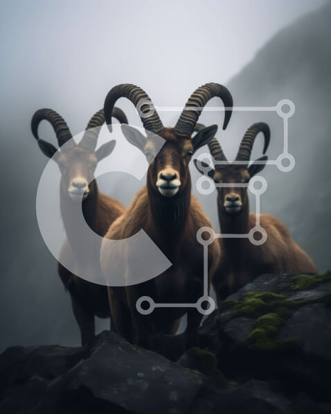 Σετ των 2 Intra Συλλεκτικό Ξύλινο Παζλ Plywood  4mm - Εκπληκτική εικόνα κερασφόρων ζώων σε ορεινό τοπίο Σε Ξύλινο Κουτί - Διαστάσεις: 10x10 cm – 25 κομμάτια