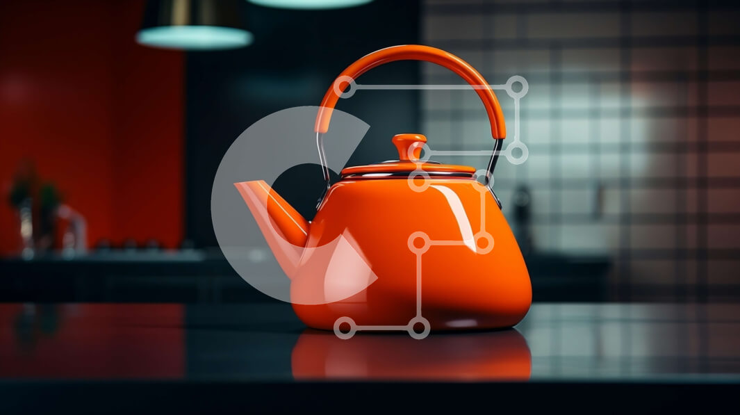 Intra Συλλεκτικό Ξύλινο Παζλ Plywood  4mm - Κόκκινη τσαγιέρα σε μαύρο πάγκο στην κουζίνα Σε Ξύλινο Κουτί - Διαστάσεις: 10x10 cm – 25 κομμάτια