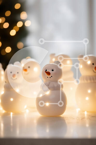 Intra Συλλεκτικό Ξύλινο Παζλ Plywood  4mm - Ομάδα λευκών ειδώλων χιονάνθρωποι για διακοσμήσεις διακοπών Σε Ξύλινο Κουτί - Διαστάσεις: 10x10 cm – 25 κομμάτια