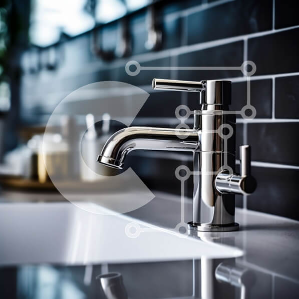 Intra Συλλεκτικό Ξύλινο Παζλ Plywood  4mm - Κομψός και κομψός μοντέρνος νεροχύτης μπάνιου με βρύση χρωμίου και τοίχο από μαύρο πλακάκι Σε Ξύλινο Κουτί - Διαστάσεις Puzzle: 10x10 cm – 25 κομμάτια