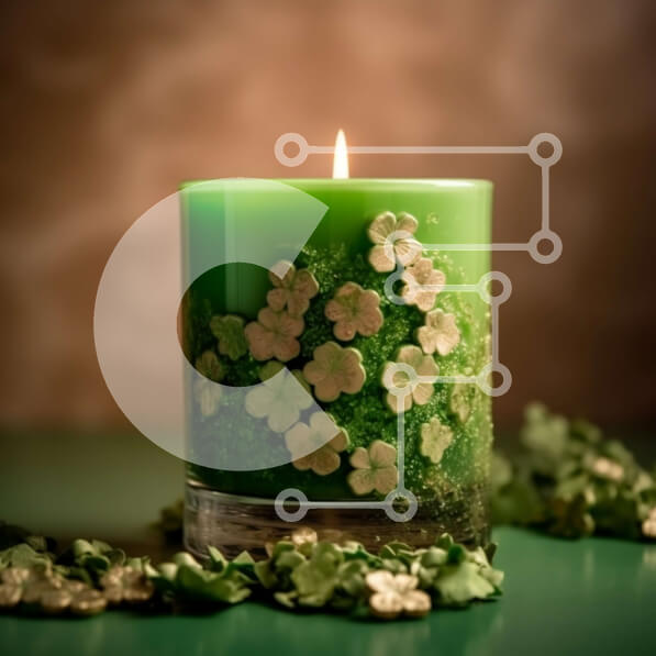 Intra Συλλεκτικό Ξύλινο Παζλ Plywood  4mm - Κερί του Αγίου Πατρικίου με τριφύλλια και φύλλα σε ξύλινη επιφάνεια Σε Ξύλινο Κουτί - Διαστάσεις: 10x10 cm – 25 κομμάτια