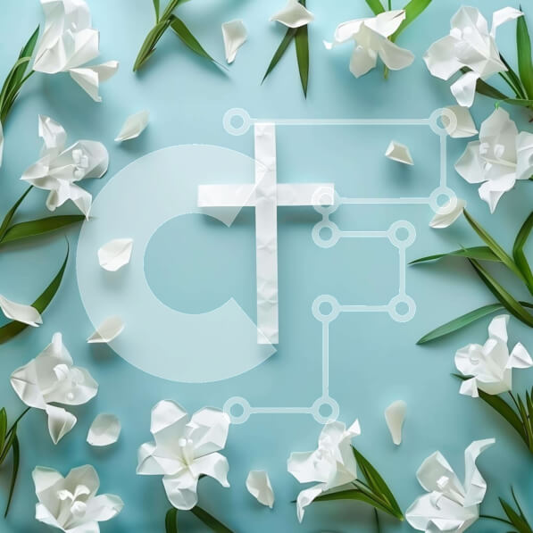 Intra Συλλεκτικό Ξύλινο Παζλ Plywood  4mm - Θρησκευτικός Σταυρός με Λευκούς Κρίνους και Λουλούδια Σε Ξύλινο Κουτί - Διαστάσεις Puzzle: 10x10 cm – 25 κομμάτια