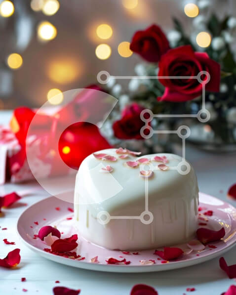 Intra Συλλεκτικό Ξύλινο Παζλ Plywood  4mm - Κέικ σε σχήμα καρδιάς με λευκό παγωμένο και κόκκινα τριαντάφυλλα Σε Ξύλινο Κουτί - Διαστάσεις: 10x10 cm – 25 κομμάτια