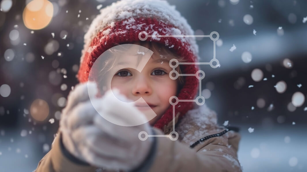 Intra Συλλεκτικό Ξύλινο Παζλ Plywood  4mm - Συγκινημένο παιδί στο χιόνι με κόκκινο χειμερινό καπέλο και γάντια Σε Ξύλινο Κουτί - Διαστάσεις Puzzle: 10x10 cm – 25 κομμάτια