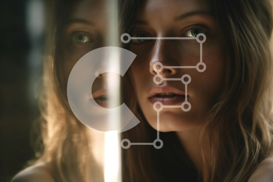 Intra Συλλεκτικό Ξύλινο Παζλ Plywood  4mm - Κομψή γυναίκα που κοιτάζει στον καθρέφτη με τον ορίζοντα να αντανακλάται σε γυαλί Σε Ξύλινο Κουτί - Διαστάσεις Puzzle: 10x10 cm – 25 κομμάτια