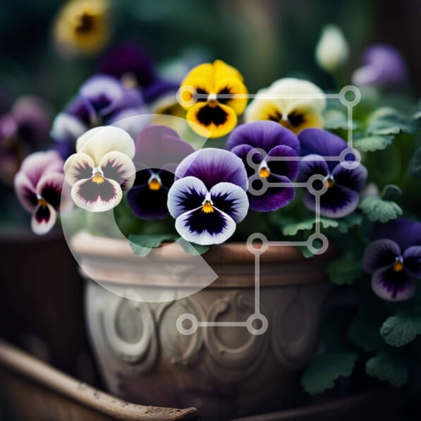 Intra Συλλεκτικό Ξύλινο Παζλ Plywood  4mm - Όμορφη κινηματογράφηση σε πρώτο πλάνο πολύχρωμων πανσέδων σε πήλινο δοχείο Σε Ξύλινο Κουτί - Διαστάσεις: 10x10 cm – 25 κομμάτια